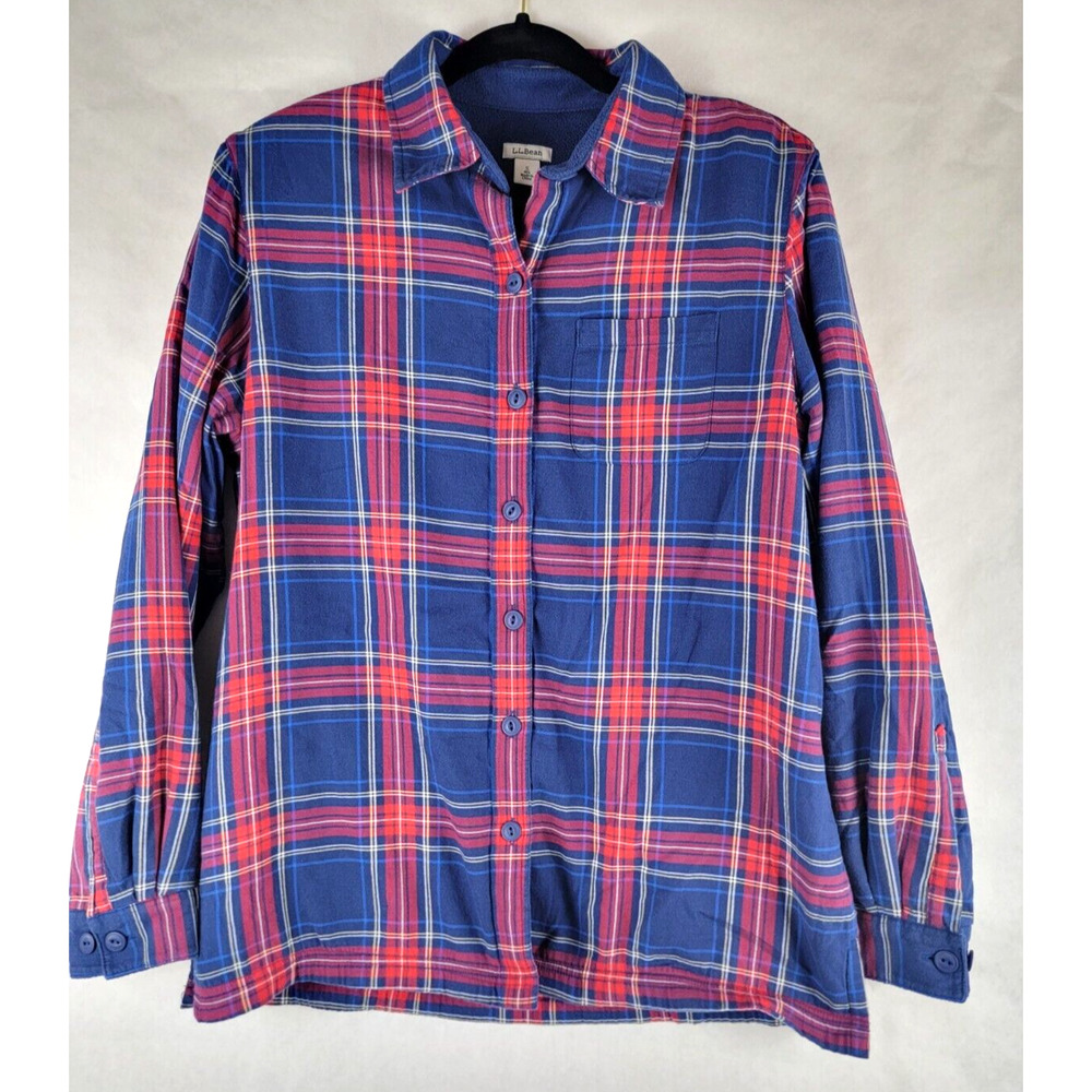 L.L. Bean Fleece Lined Plaid Flannel Shirt Jacket Shacket Small